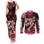 Personalized St Kilda Saints Footy Mascot Couples Matching Tank Maxi Dress and Long Sleeve Button Shirt Aboriginal Dot Art - Dreamtime Football Mascot