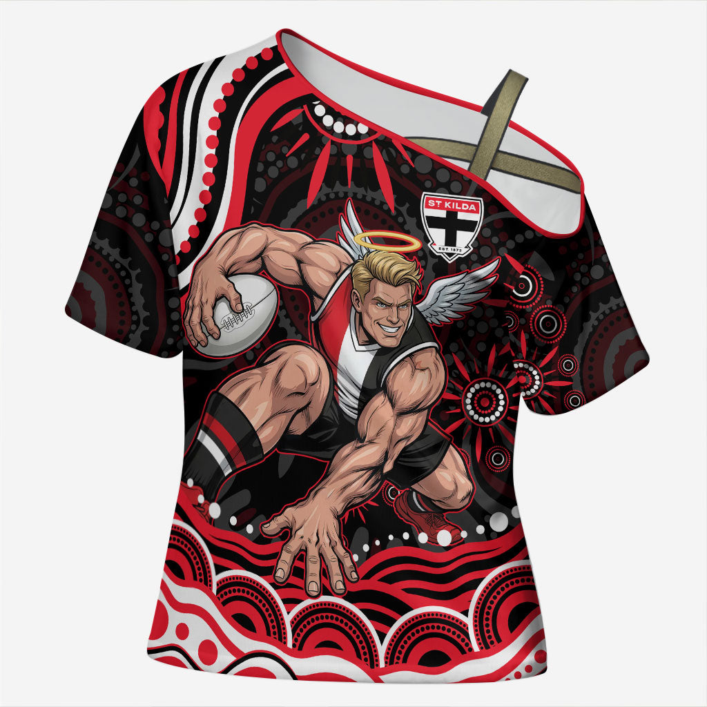 Personalized St Kilda Saints Footy Mascot Cross Shoulder Shirt Aboriginal Dot Art - Dreamtime Football Mascot