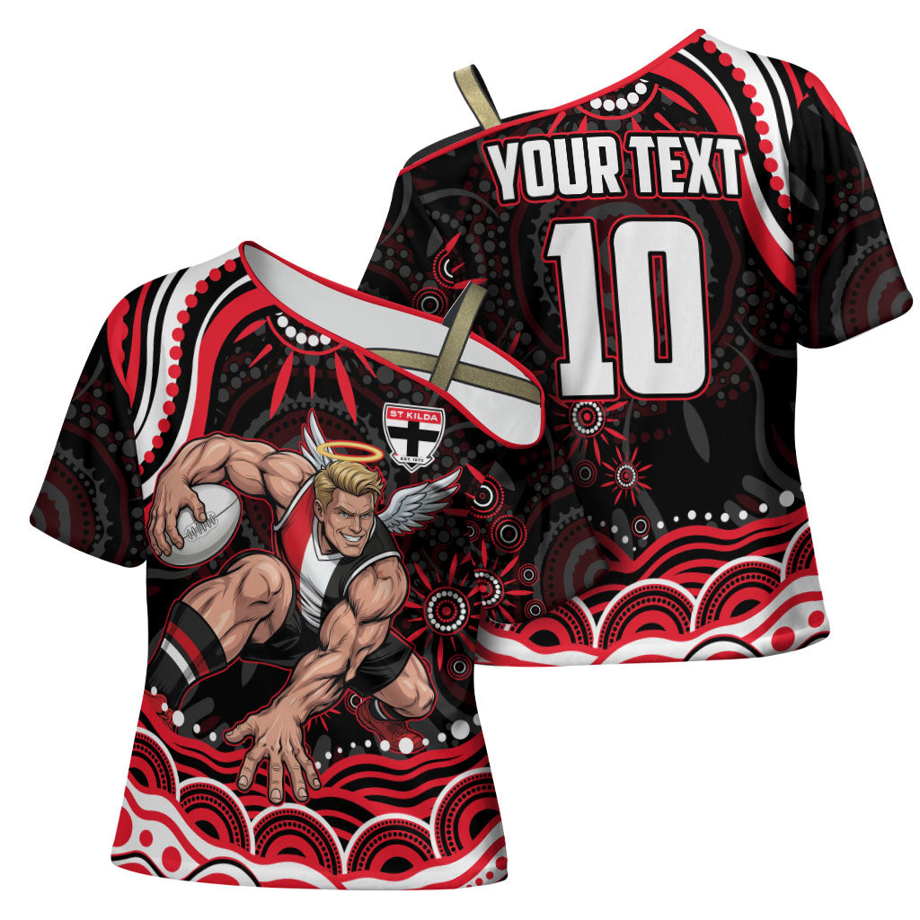 Personalized St Kilda Saints Footy Mascot Cross Shoulder Shirt Aboriginal Dot Art - Dreamtime Football Mascot