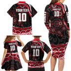 Personalized St Kilda Saints Footy Mascot Family Matching Long Sleeve Bodycon Dress and Hawaiian Shirt Aboriginal Dot Art - Dreamtime Football Mascot