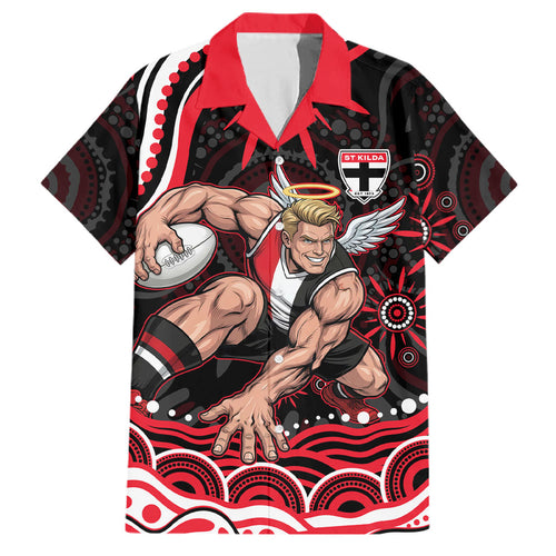 Personalized St Kilda Saints Footy Mascot Family Matching Long Sleeve Bodycon Dress and Hawaiian Shirt Aboriginal Dot Art - Dreamtime Football Mascot