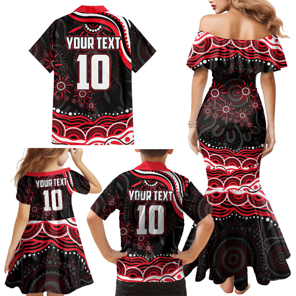 Personalized St Kilda Saints Footy Mascot Family Matching Mermaid Dress and Hawaiian Shirt Aboriginal Dot Art - Dreamtime Football Mascot