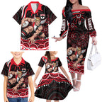 Personalized St Kilda Saints Footy Mascot Family Matching Off The Shoulder Long Sleeve Dress and Hawaiian Shirt Aboriginal Dot Art - Dreamtime Football Mascot