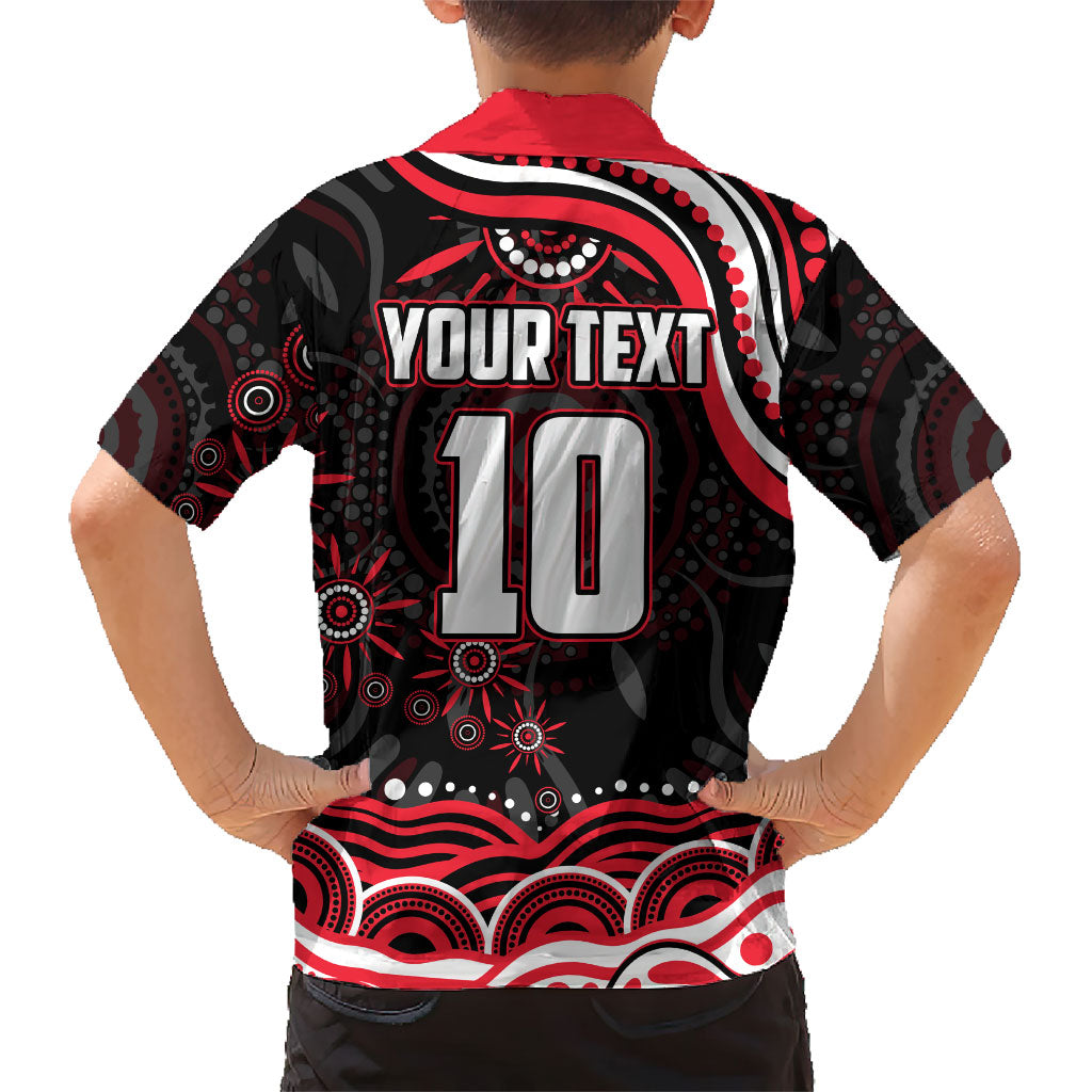 Personalized St Kilda Saints Footy Mascot Family Matching Off The Shoulder Long Sleeve Dress and Hawaiian Shirt Aboriginal Dot Art - Dreamtime Football Mascot