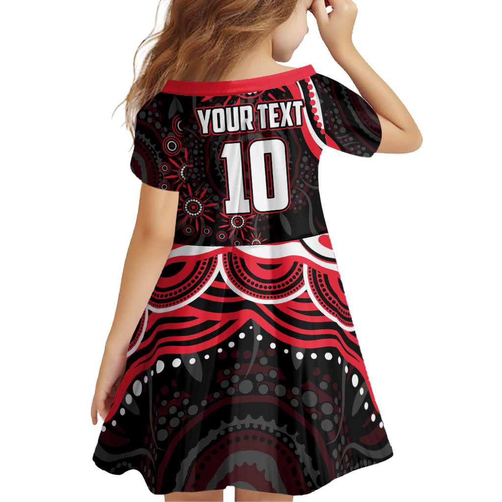 Personalized St Kilda Saints Footy Mascot Family Matching Off The Shoulder Long Sleeve Dress and Hawaiian Shirt Aboriginal Dot Art - Dreamtime Football Mascot