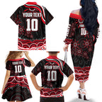 Personalized St Kilda Saints Footy Mascot Family Matching Off The Shoulder Long Sleeve Dress and Hawaiian Shirt Aboriginal Dot Art - Dreamtime Football Mascot