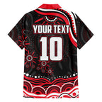 Personalized St Kilda Saints Footy Mascot Family Matching Off The Shoulder Long Sleeve Dress and Hawaiian Shirt Aboriginal Dot Art - Dreamtime Football Mascot