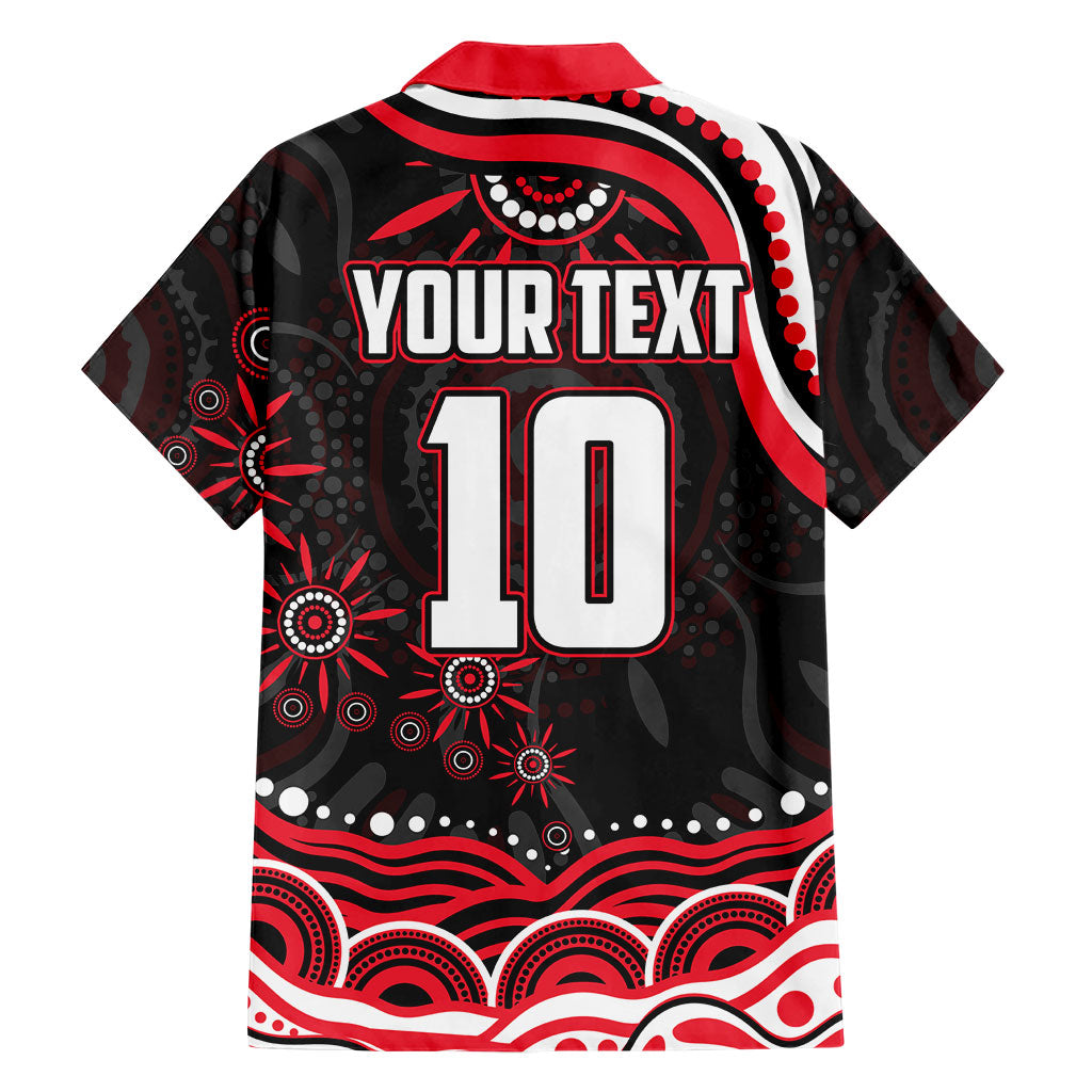 Personalized St Kilda Saints Footy Mascot Family Matching Off The Shoulder Long Sleeve Dress and Hawaiian Shirt Aboriginal Dot Art - Dreamtime Football Mascot
