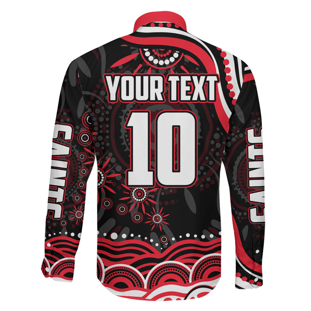 Personalized St Kilda Saints Footy Mascot Family Matching Off The Shoulder Long Sleeve Dress and Hawaiian Shirt Aboriginal Dot Art - Dreamtime Football Mascot
