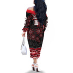 Personalized St Kilda Saints Footy Mascot Family Matching Off The Shoulder Long Sleeve Dress and Hawaiian Shirt Aboriginal Dot Art - Dreamtime Football Mascot