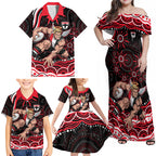Personalized St Kilda Saints Footy Mascot Family Matching Off Shoulder Maxi Dress and Hawaiian Shirt Aboriginal Dot Art - Dreamtime Football Mascot
