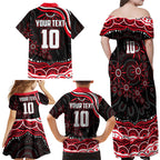 Personalized St Kilda Saints Footy Mascot Family Matching Off Shoulder Maxi Dress and Hawaiian Shirt Aboriginal Dot Art - Dreamtime Football Mascot