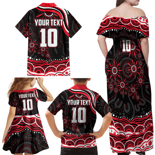 Personalized St Kilda Saints Footy Mascot Family Matching Off Shoulder Maxi Dress and Hawaiian Shirt Aboriginal Dot Art - Dreamtime Football Mascot