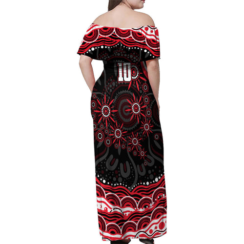 Personalized St Kilda Saints Footy Mascot Family Matching Off Shoulder Maxi Dress and Hawaiian Shirt Aboriginal Dot Art - Dreamtime Football Mascot