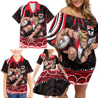 Personalized St Kilda Saints Footy Mascot Family Matching Off Shoulder Short Dress and Hawaiian Shirt Aboriginal Dot Art - Dreamtime Football Mascot