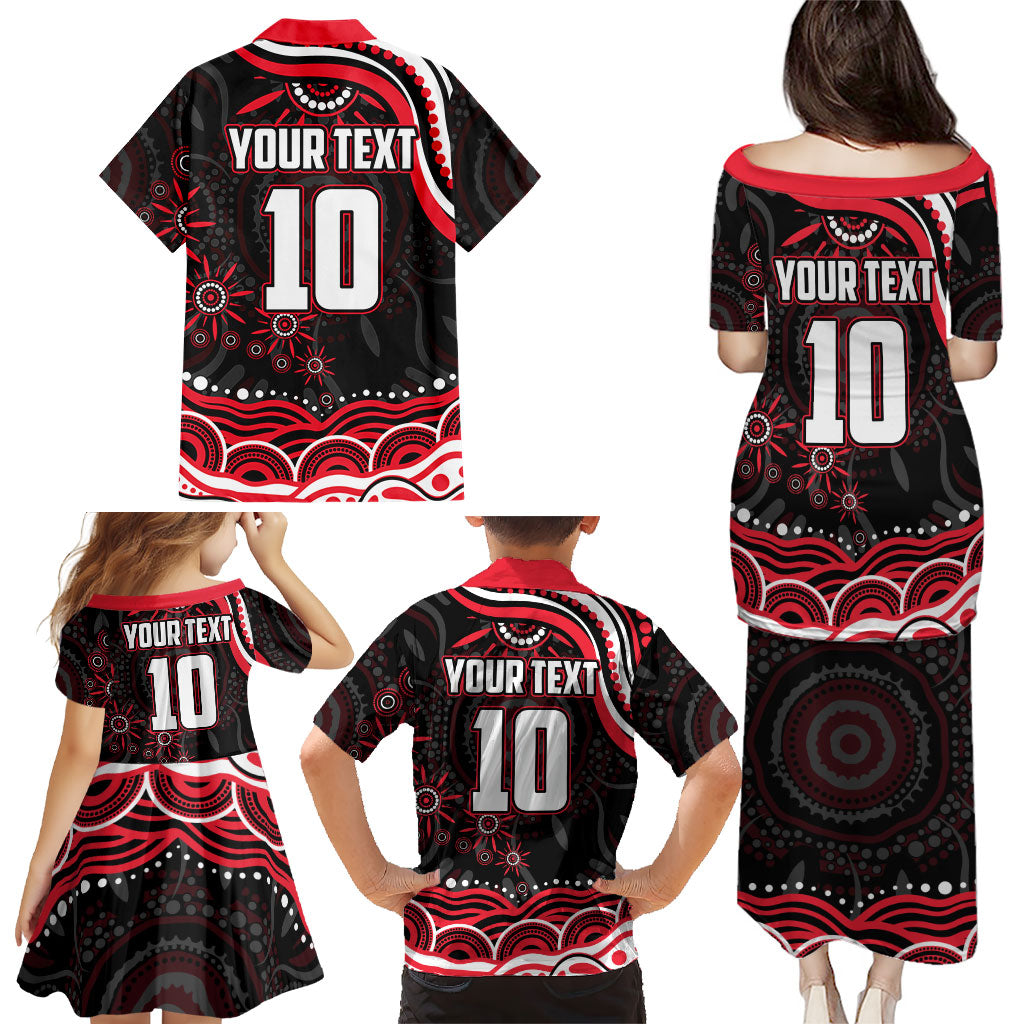 Personalized St Kilda Saints Footy Mascot Family Matching Puletasi and Hawaiian Shirt Aboriginal Dot Art - Dreamtime Football Mascot