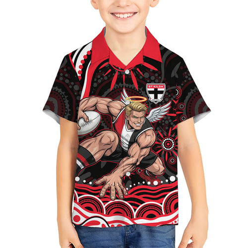 Personalized St Kilda Saints Footy Mascot Family Matching Puletasi and Hawaiian Shirt Aboriginal Dot Art - Dreamtime Football Mascot