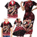 Personalized St Kilda Saints Footy Mascot Family Matching Short Sleeve Bodycon Dress and Hawaiian Shirt Aboriginal Dot Art - Dreamtime Football Mascot