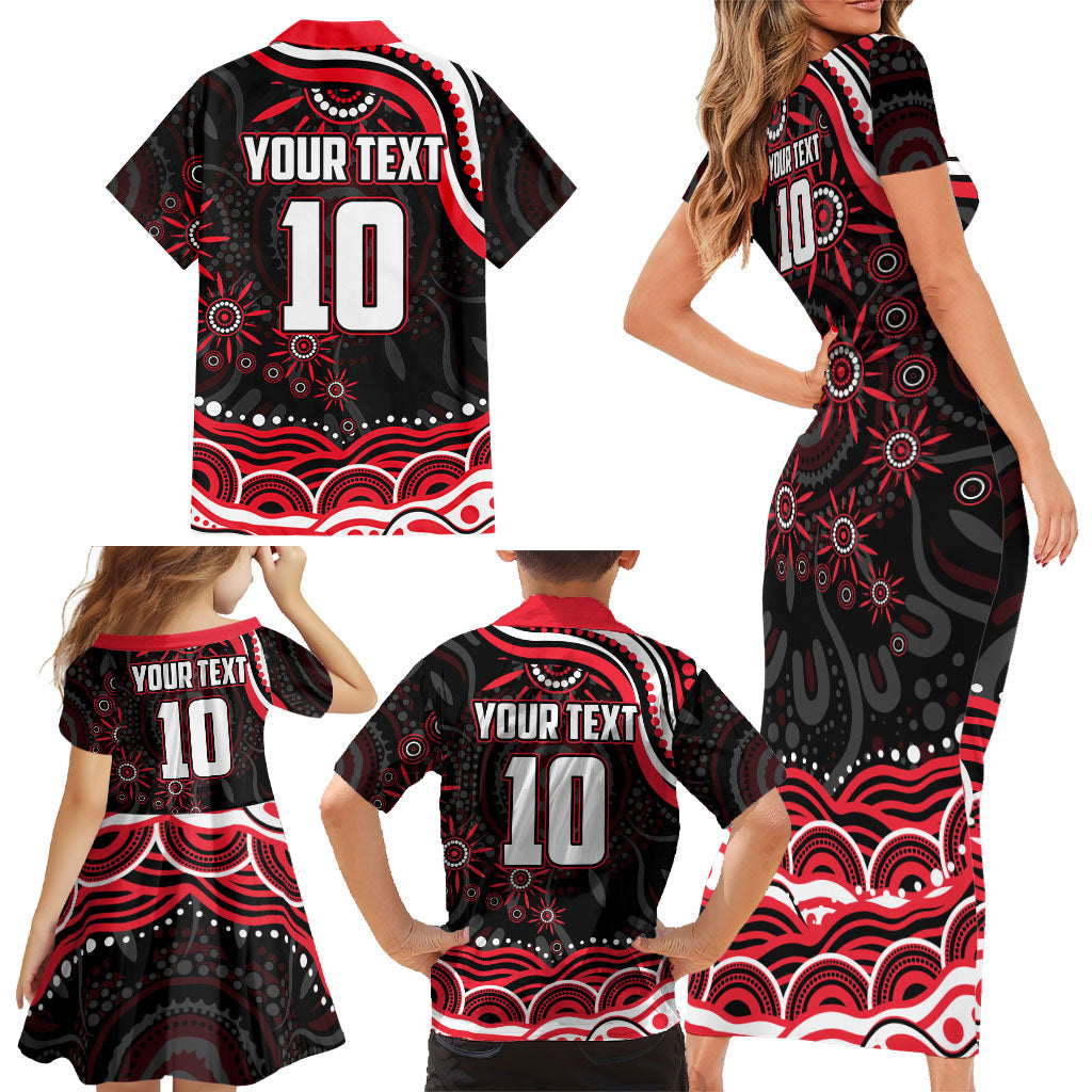 Personalized St Kilda Saints Footy Mascot Family Matching Short Sleeve Bodycon Dress and Hawaiian Shirt Aboriginal Dot Art - Dreamtime Football Mascot