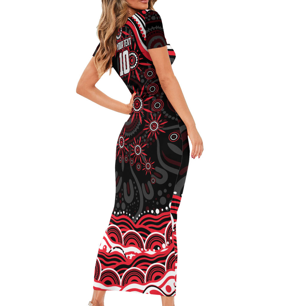 Personalized St Kilda Saints Footy Mascot Family Matching Short Sleeve Bodycon Dress and Hawaiian Shirt Aboriginal Dot Art - Dreamtime Football Mascot