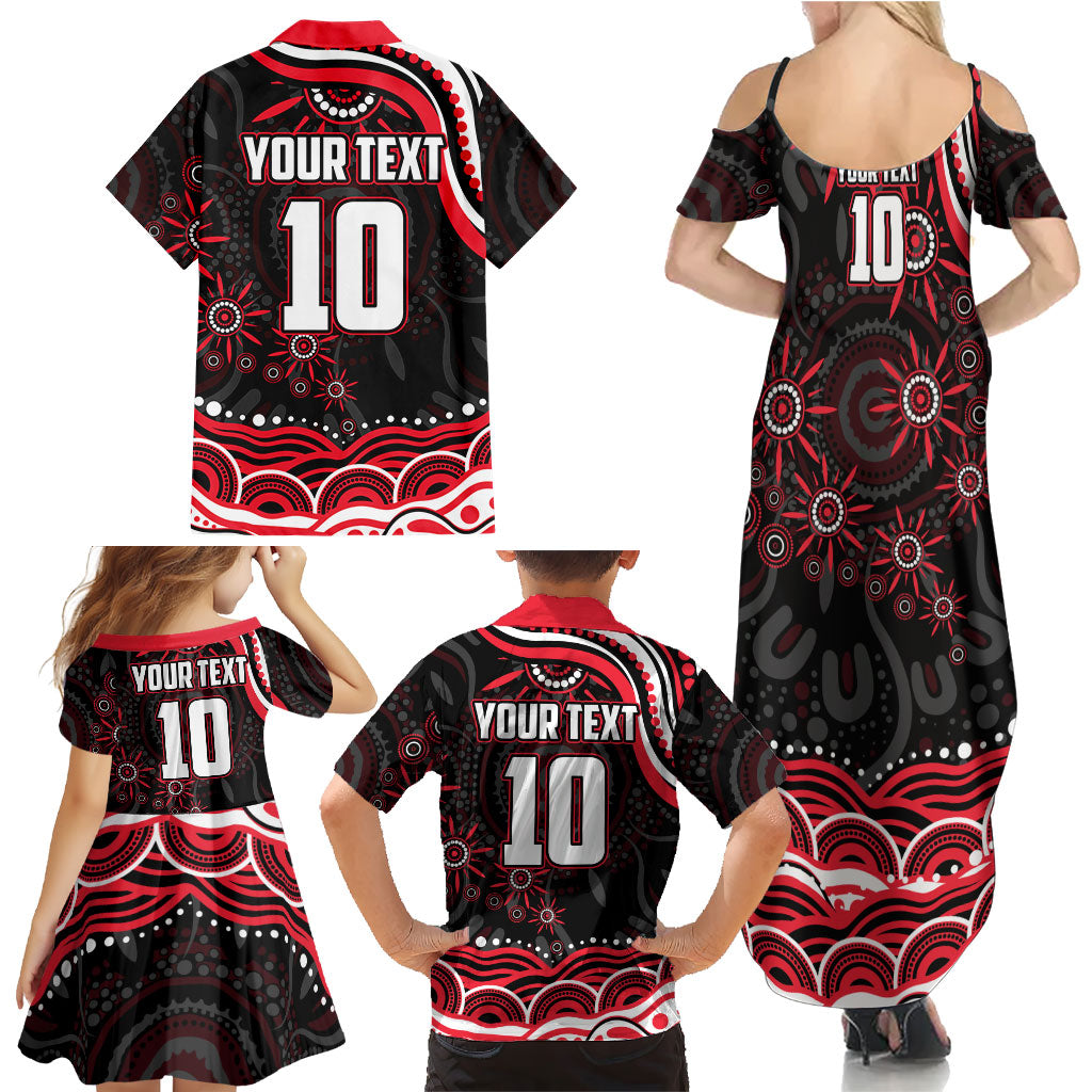 Personalized St Kilda Saints Footy Mascot Family Matching Summer Maxi Dress and Hawaiian Shirt Aboriginal Dot Art - Dreamtime Football Mascot