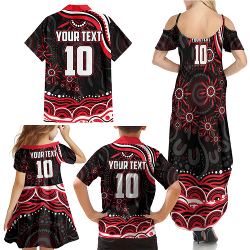 Personalized St Kilda Saints Footy Mascot Family Matching Summer Maxi Dress and Hawaiian Shirt Aboriginal Dot Art - Dreamtime Football Mascot