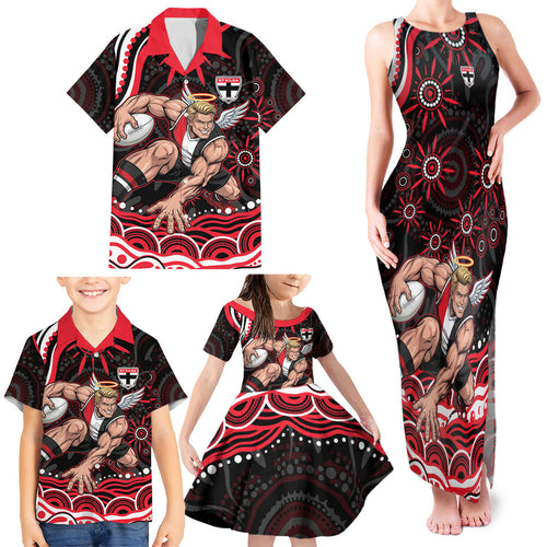 Personalized St Kilda Saints Footy Mascot Family Matching Tank Maxi Dress and Hawaiian Shirt Aboriginal Dot Art - Dreamtime Football Mascot
