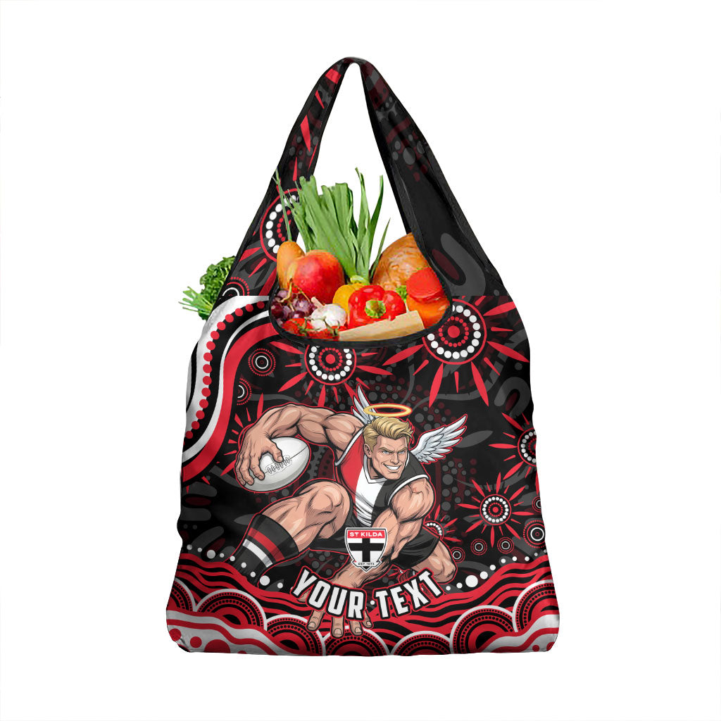 Personalized St Kilda Saints Footy Mascot Grocery Bag Aboriginal Dot Art - Dreamtime Football Mascot