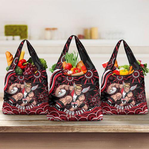 Personalized St Kilda Saints Footy Mascot Grocery Bag Aboriginal Dot Art - Dreamtime Football Mascot