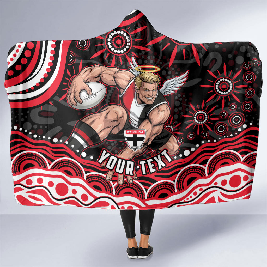Personalized St Kilda Saints Footy Mascot Hooded Blanket Aboriginal Dot Art - Dreamtime Football Mascot