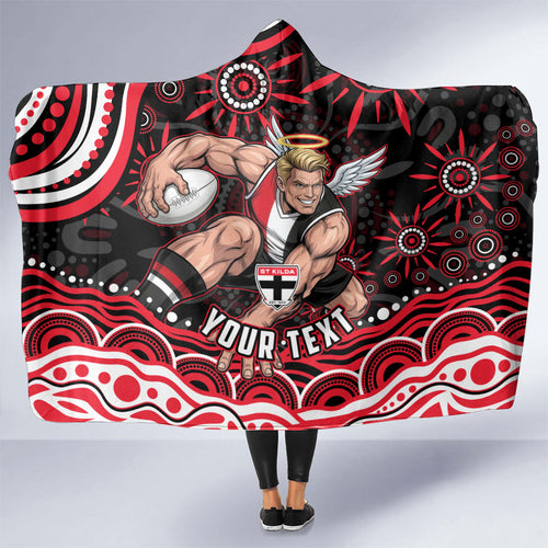 Personalized St Kilda Saints Footy Mascot Hooded Blanket Aboriginal Dot Art - Dreamtime Football Mascot