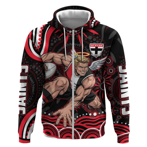 Personalized St Kilda Saints Footy Mascot Hoodie Aboriginal Dot Art - Dreamtime Football Mascot