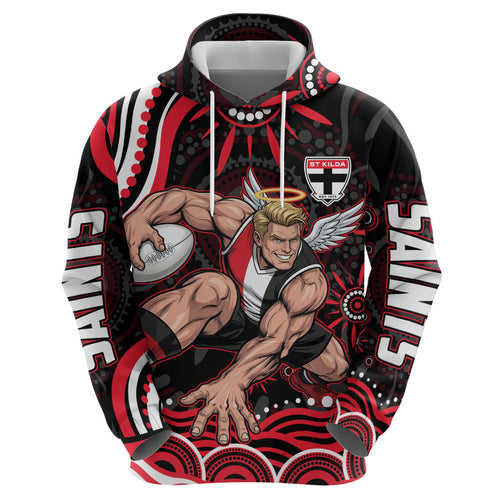 Personalized St Kilda Saints Footy Mascot Hoodie Aboriginal Dot Art - Dreamtime Football Mascot