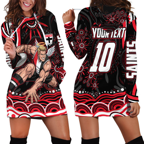 Personalized St Kilda Saints Footy Mascot Hoodie Dress Aboriginal Dot Art - Dreamtime Football Mascot