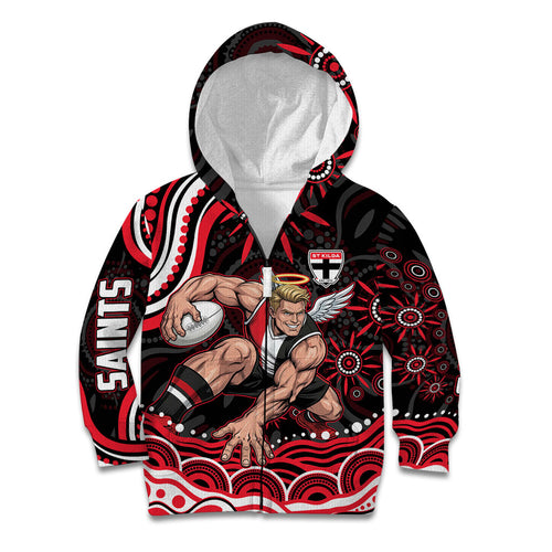 Personalized St Kilda Saints Footy Mascot Kid Hoodie Aboriginal Dot Art - Dreamtime Football Mascot