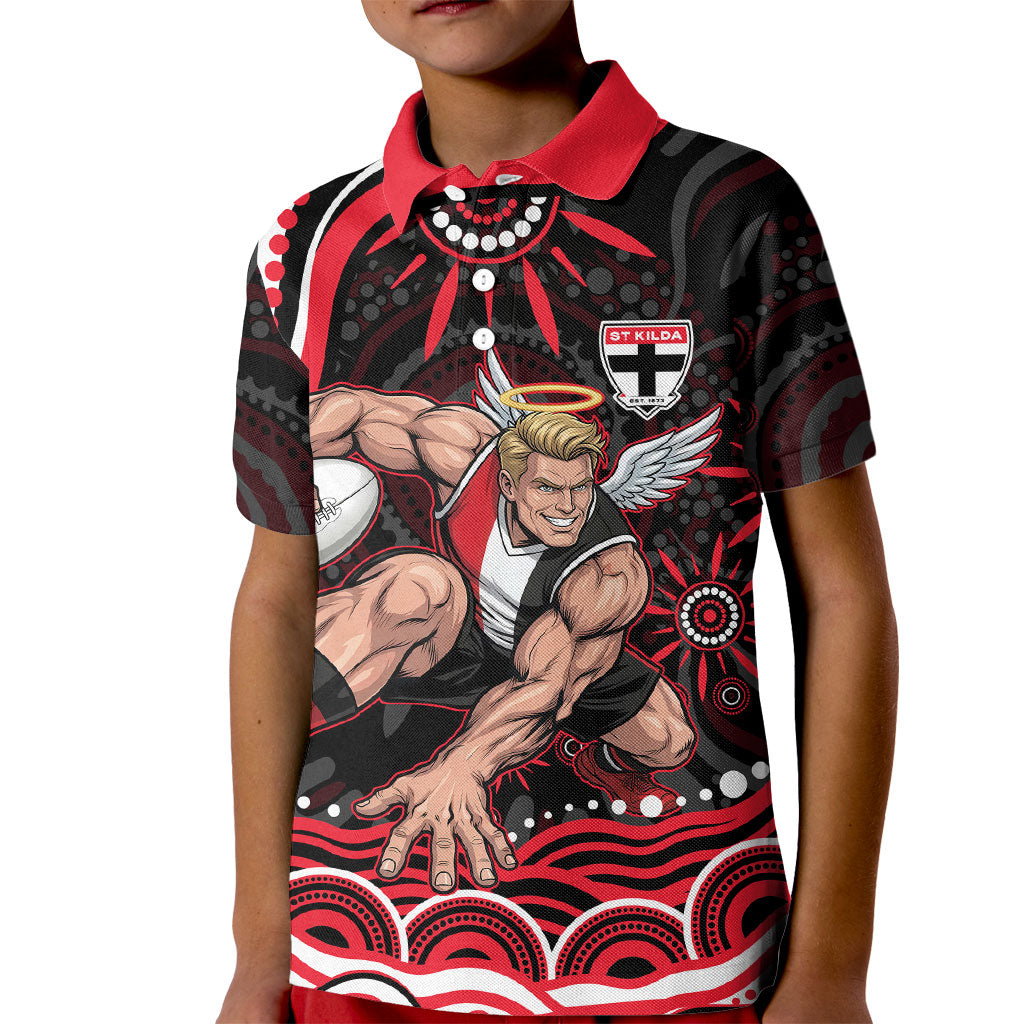Personalized St Kilda Saints Footy Mascot Kid Polo Shirt Aboriginal Dot Art - Dreamtime Football Mascot