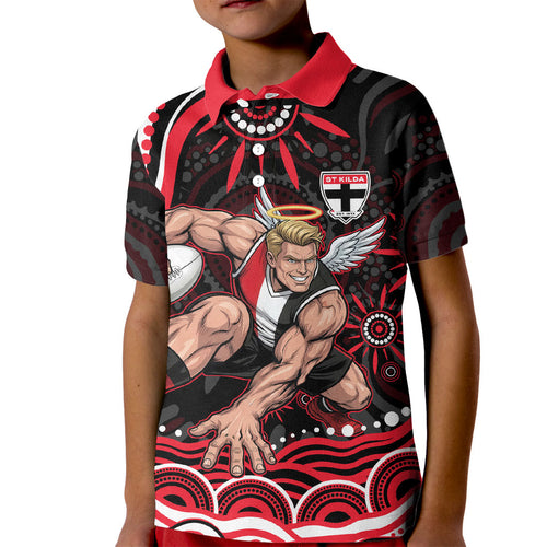 Personalized St Kilda Saints Footy Mascot Kid Polo Shirt Aboriginal Dot Art - Dreamtime Football Mascot
