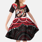 Personalized St Kilda Saints Footy Mascot Kid Short Sleeve Dress Aboriginal Dot Art - Dreamtime Football Mascot