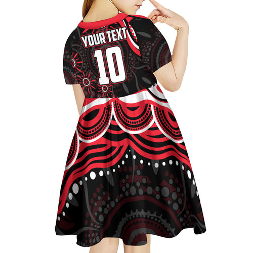 Personalized St Kilda Saints Footy Mascot Kid Short Sleeve Dress Aboriginal Dot Art - Dreamtime Football Mascot