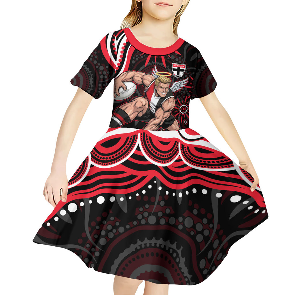 Personalized St Kilda Saints Footy Mascot Kid Short Sleeve Dress Aboriginal Dot Art - Dreamtime Football Mascot