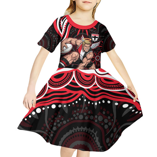 Personalized St Kilda Saints Footy Mascot Kid Short Sleeve Dress Aboriginal Dot Art - Dreamtime Football Mascot