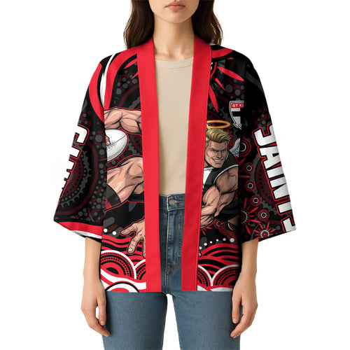 Personalized St Kilda Saints Footy Mascot Kimono Aboriginal Dot Art - Dreamtime Football Mascot