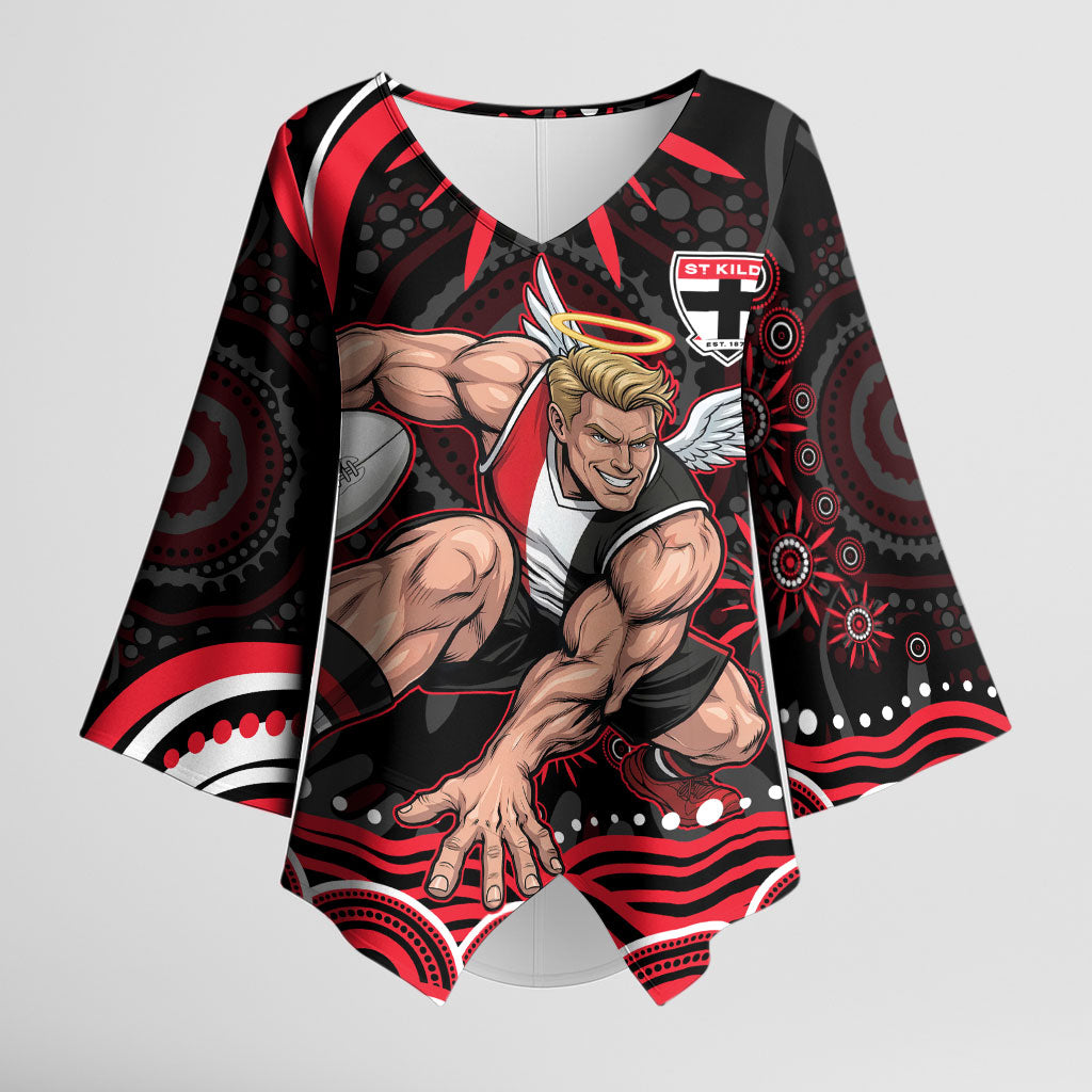Personalized St Kilda Saints Footy Mascot Kimono Sleeve Blouse Aboriginal Dot Art - Dreamtime Football Mascot