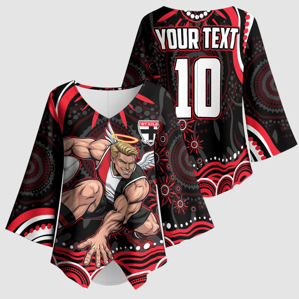 Personalized St Kilda Saints Footy Mascot Kimono Sleeve Blouse Aboriginal Dot Art - Dreamtime Football Mascot