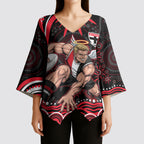 Personalized St Kilda Saints Footy Mascot Kimono Sleeve Blouse Aboriginal Dot Art - Dreamtime Football Mascot