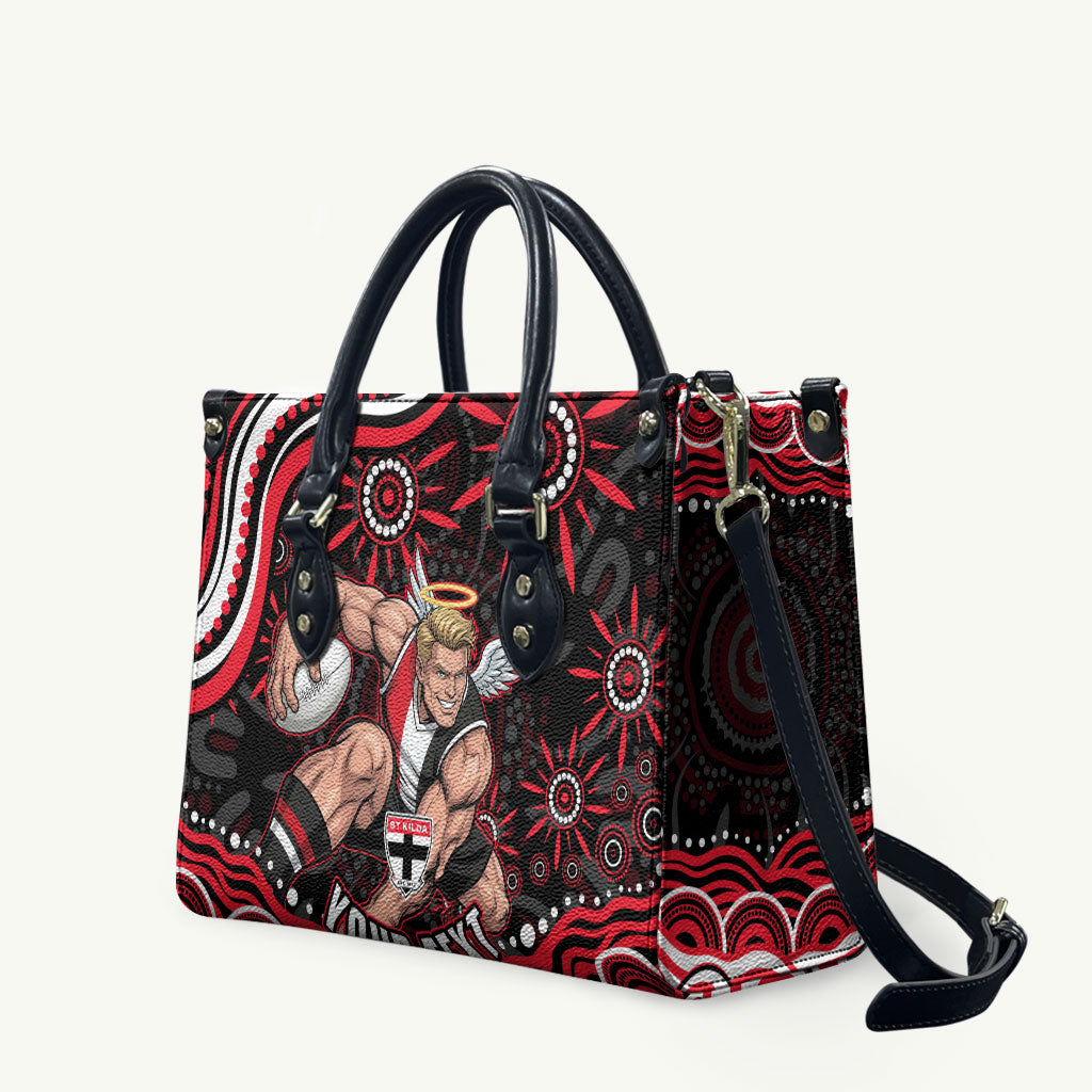 Personalized St Kilda Saints Footy Mascot Leather Bag Aboriginal Dot Art - Dreamtime Football Mascot