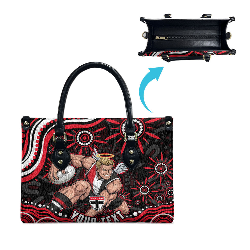Personalized St Kilda Saints Footy Mascot Leather Bag Aboriginal Dot Art - Dreamtime Football Mascot