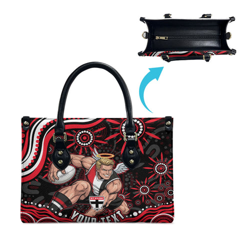 Personalized St Kilda Saints Footy Mascot Leather Bag Aboriginal Dot Art - Dreamtime Football Mascot