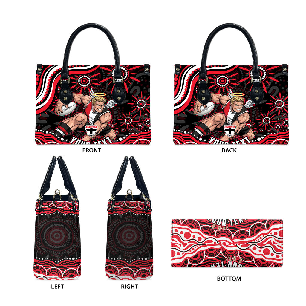 Personalized St Kilda Saints Footy Mascot Leather Bag Aboriginal Dot Art - Dreamtime Football Mascot