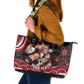 Personalized St Kilda Saints Footy Mascot Leather Tote Bag Aboriginal Dot Art - Dreamtime Football Mascot